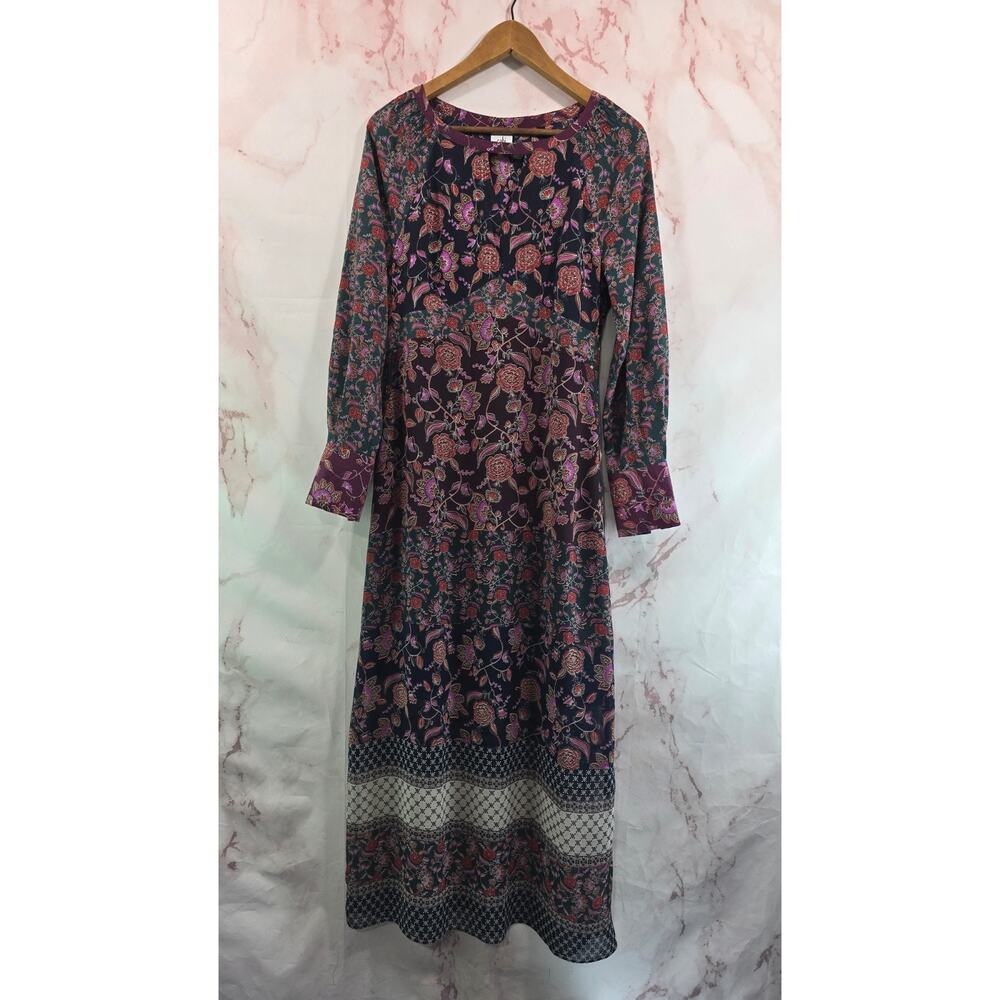 Cabi Dress Womens Small Blue Long Sleeve Maxi Midi Blouson Chiffon 3676 Boho